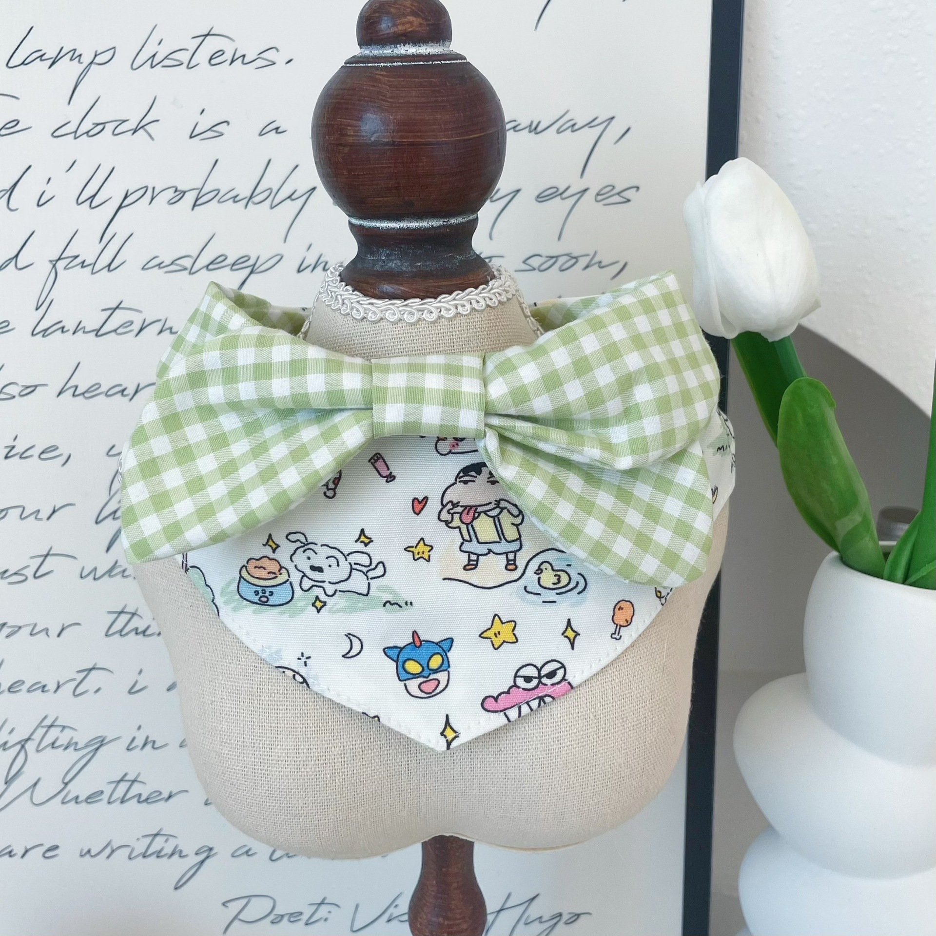 Pet Triangle Scarf Animal Print Plaid Bow