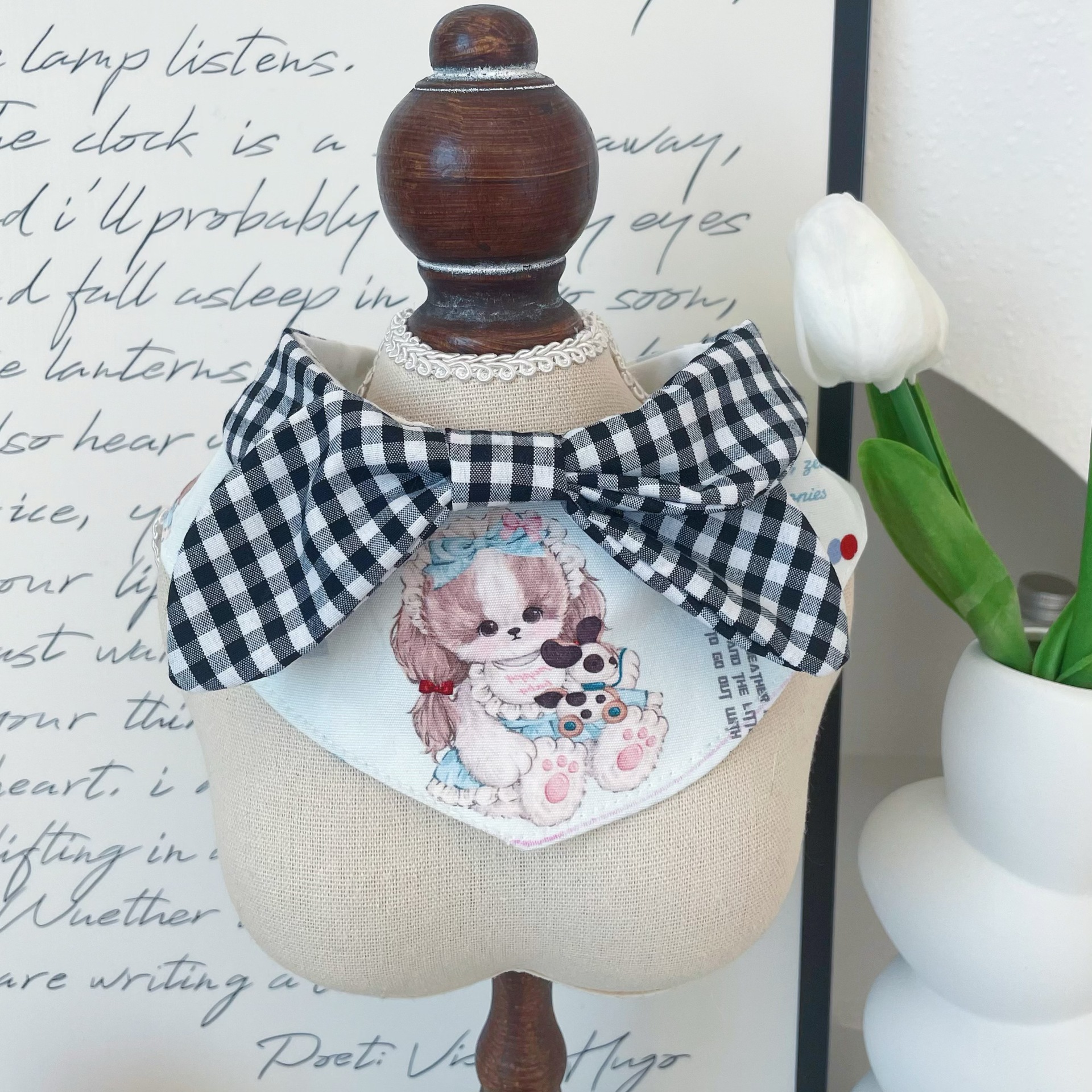 Pet Triangle Scarf Animal Print Plaid Bow