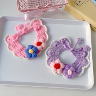 Pet Floral Knit Collar Pastel Color Options 01