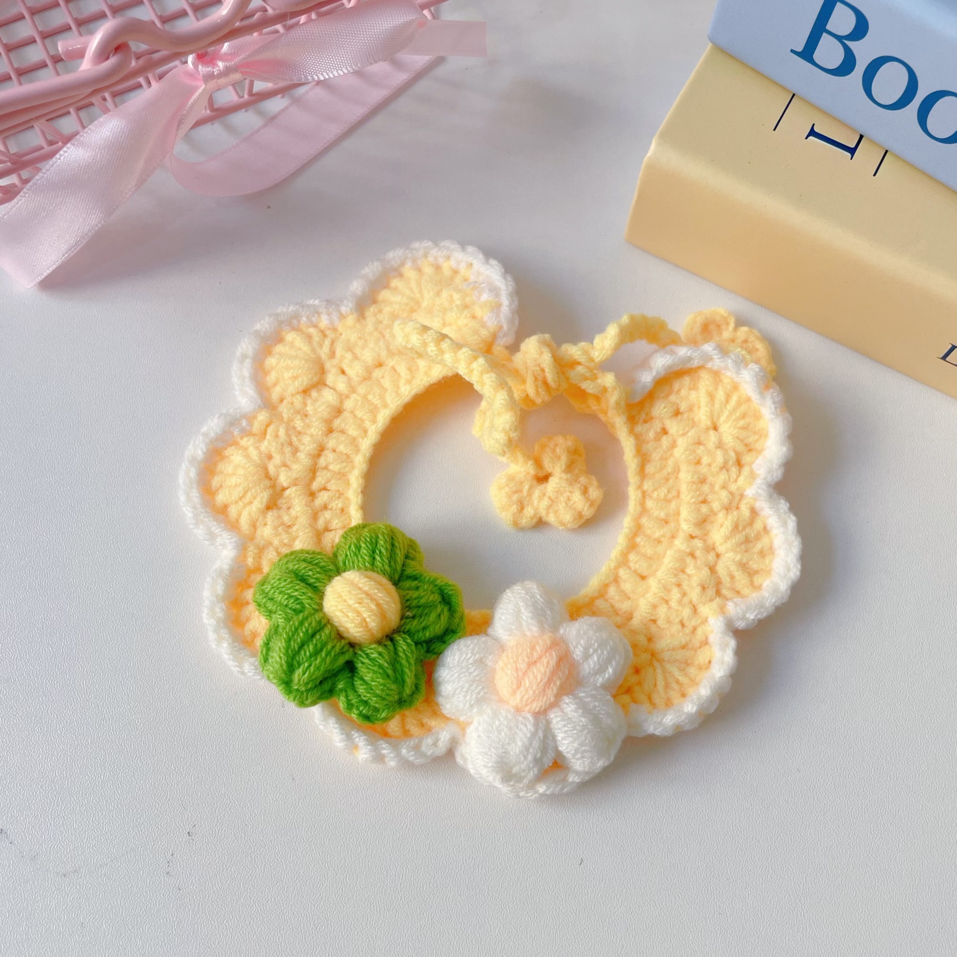 Pet Floral Knit Collar Pastel Color Options