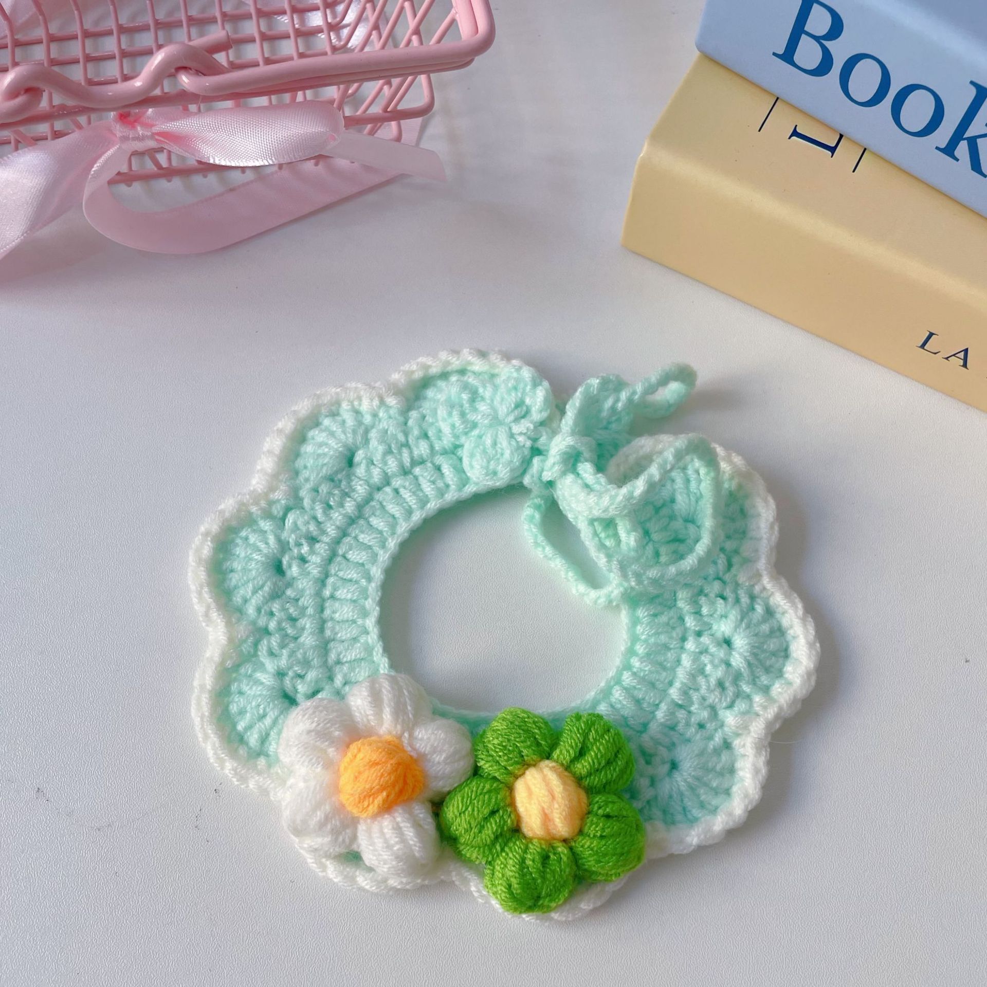 Pet Floral Knit Collar Pastel Color Options