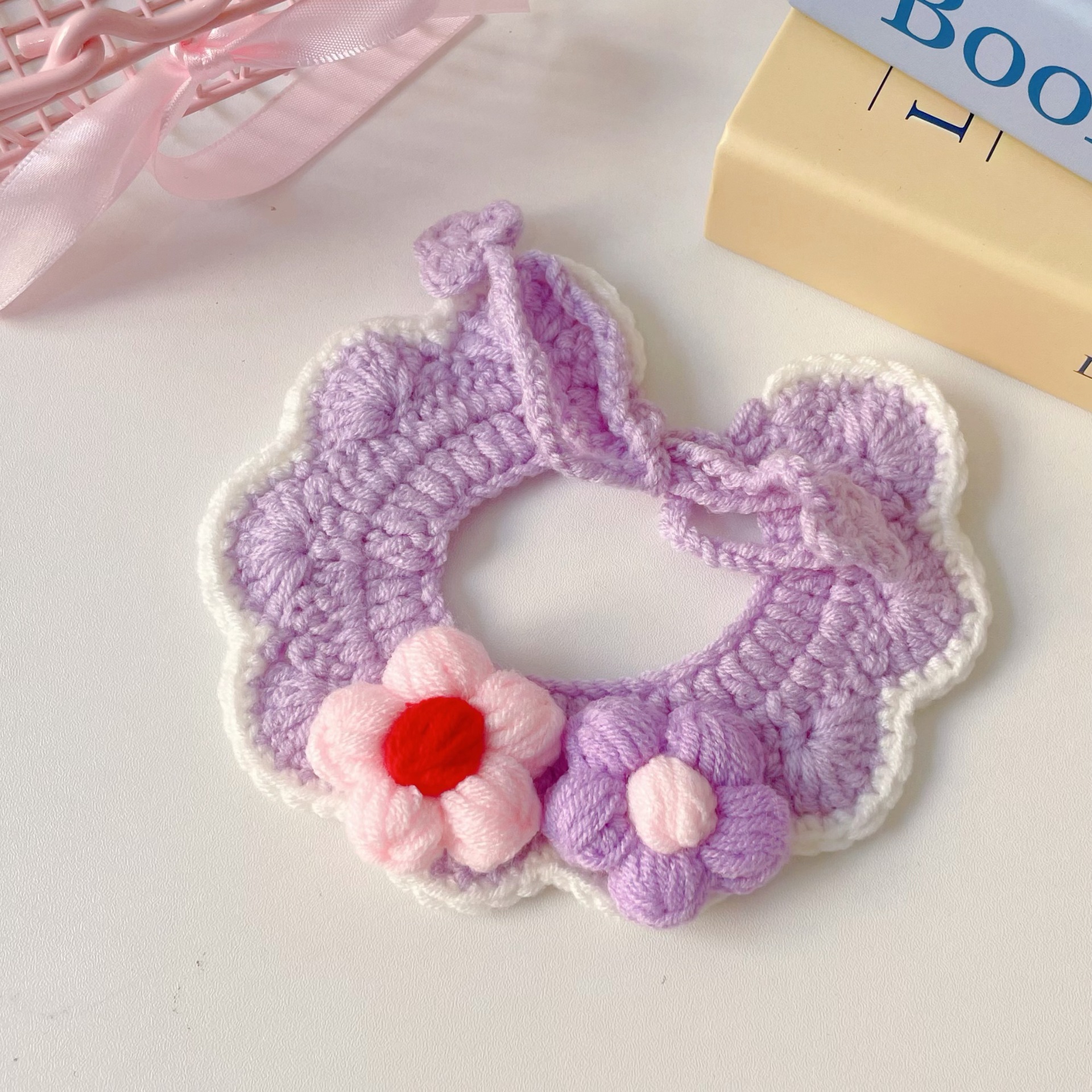 Pet Floral Knit Collar Pastel Color Options