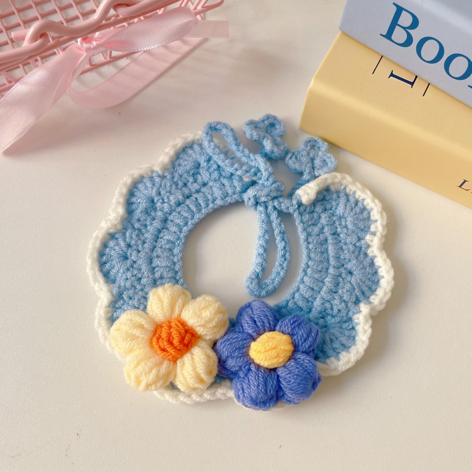 Pet Floral Knit Collar Pastel Color Options