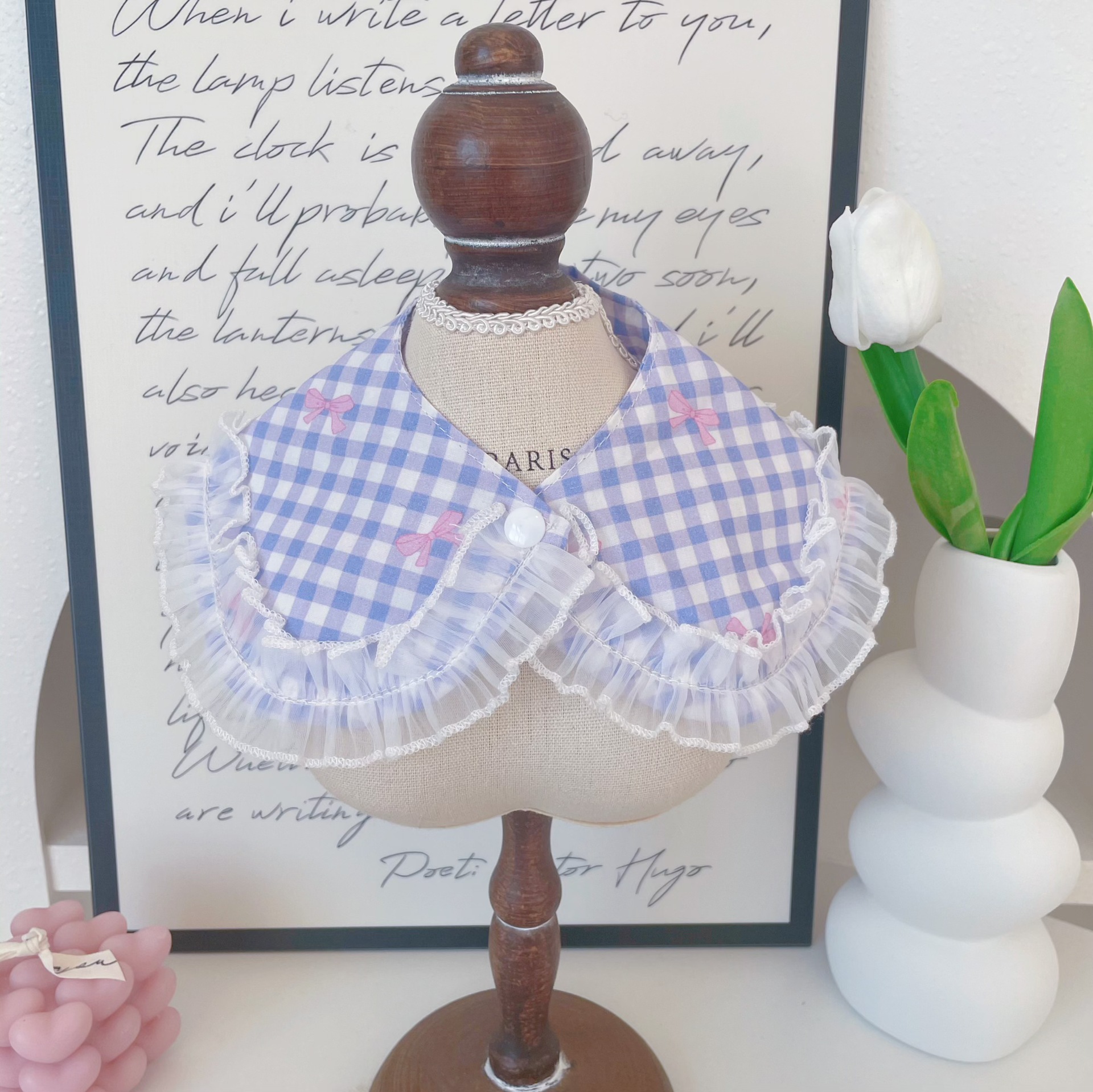 Pet Lace Collar Plaid Bow Colorful Options