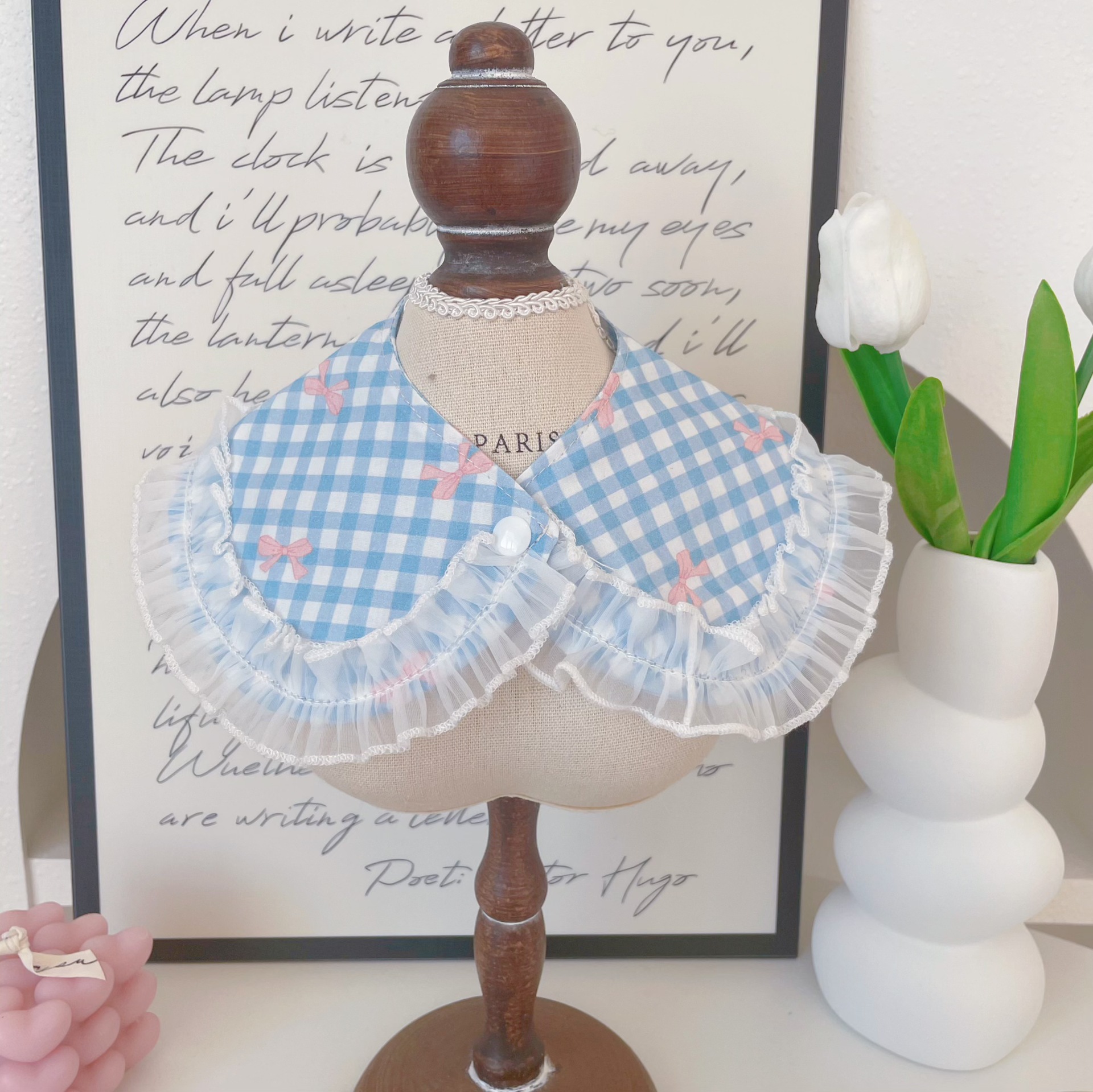 Pet Lace Collar Plaid Bow Colorful Options