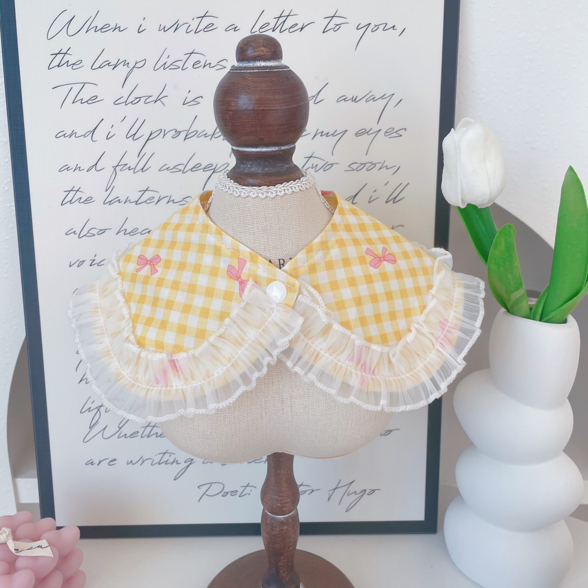 Pet Lace Collar Plaid Bow Colorful Options