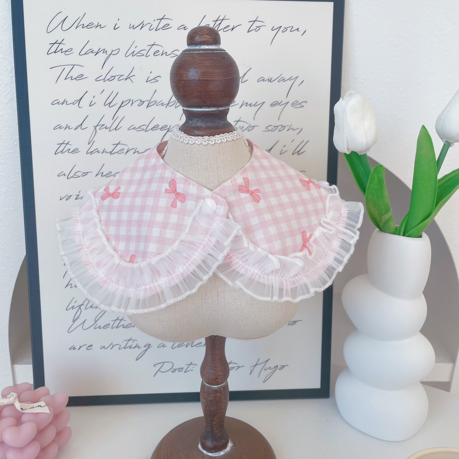 Pet Lace Collar Plaid Bow Colorful Options