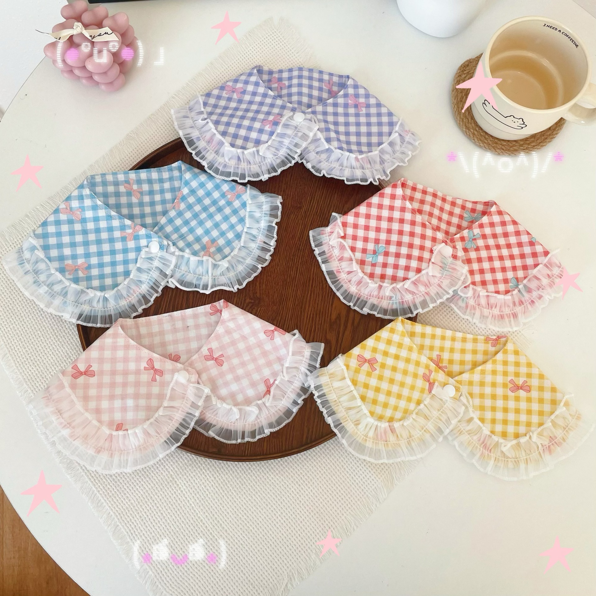 Pet Lace Collar Plaid Bow Colorful Options