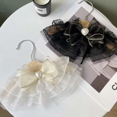 Pet Tulle Bow Collar Pearl Crystal Center 02