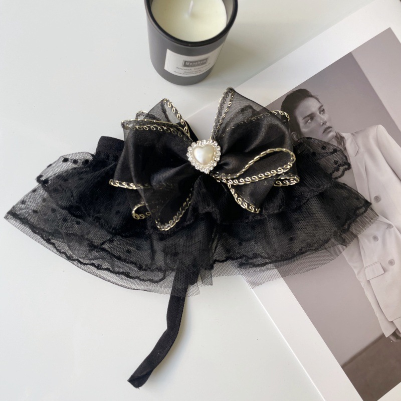 Pet Tulle Bow Collar Pearl Crystal Center