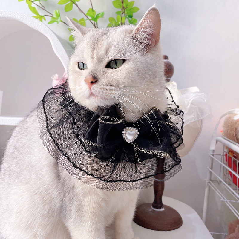 Pet Tulle Bow Collar Pearl Crystal Center