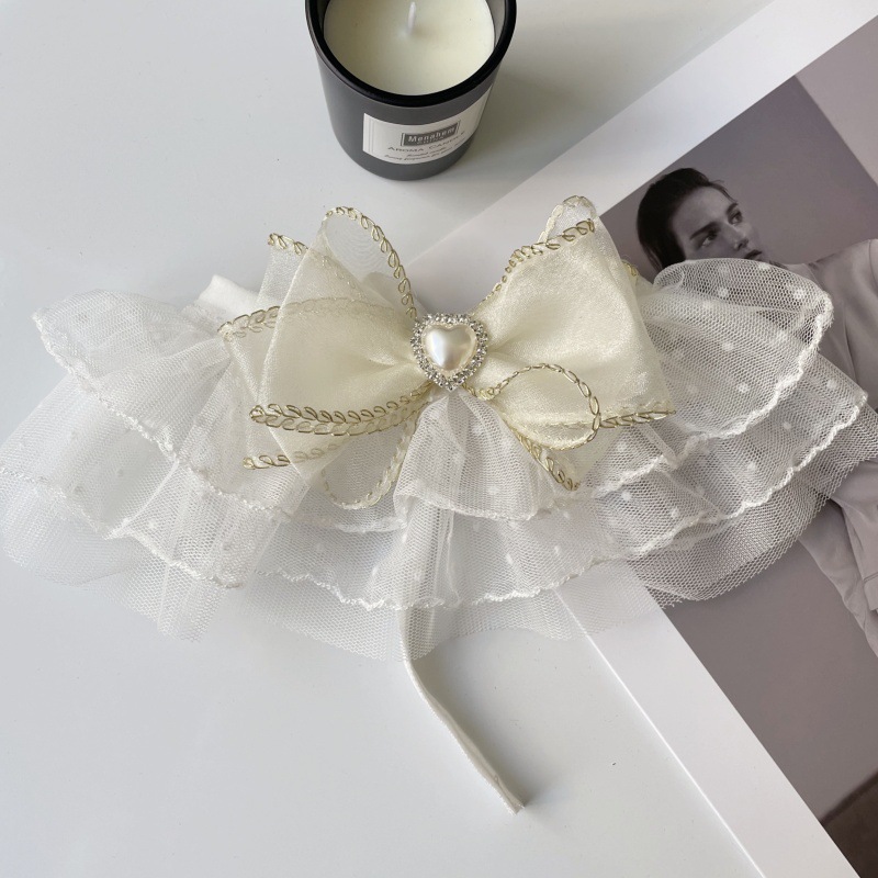 Pet Tulle Bow Collar Pearl Crystal Center