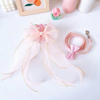 Pet Harness Leash Set Tulle Bow Design 02