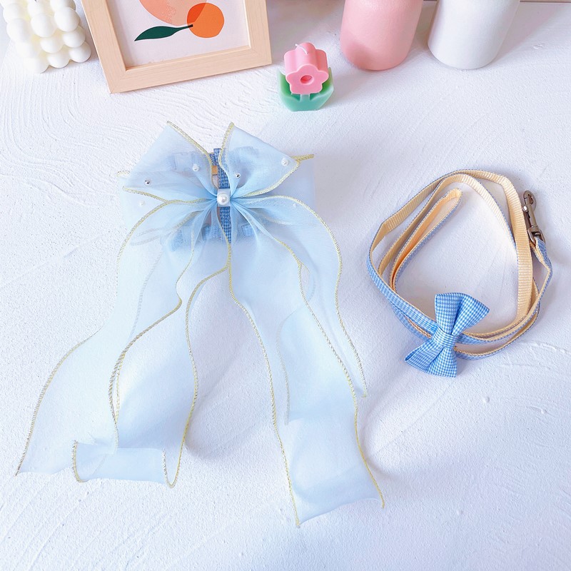 Pet Harness Leash Set Tulle Bow Design