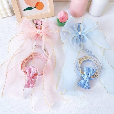 Pet Harness Leash Set Tulle Bow Design 01