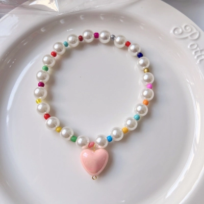 Colorful Pearl Pet Collar Heart Charm Design 02