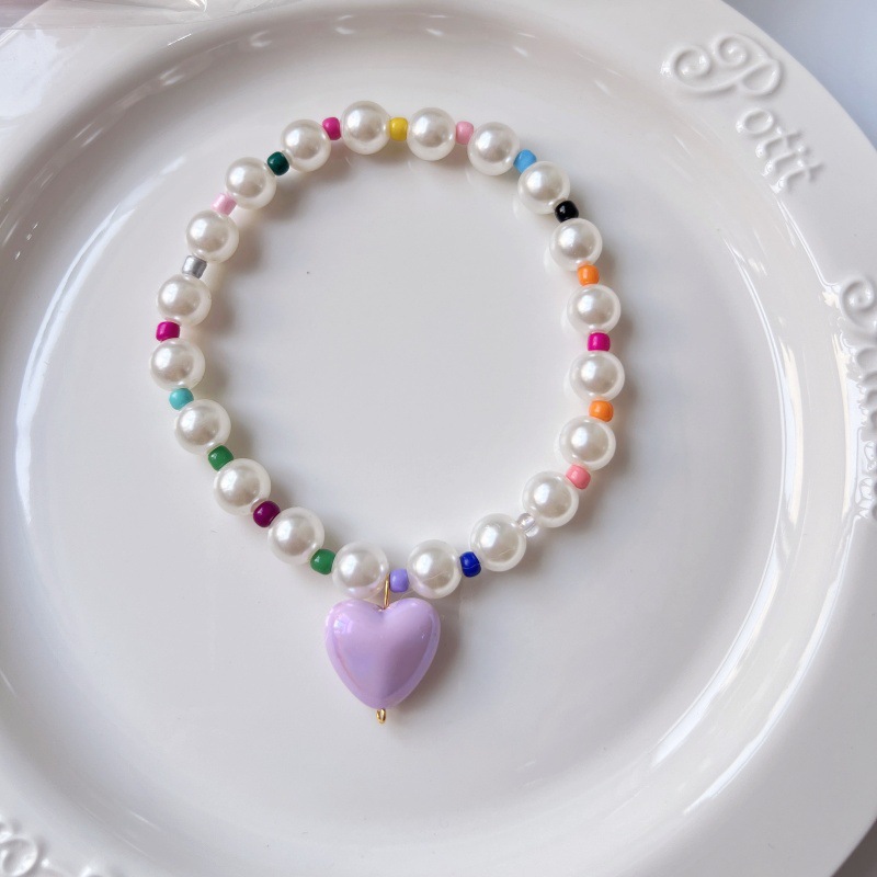 Colorful Pearl Pet Collar Heart Charm Design