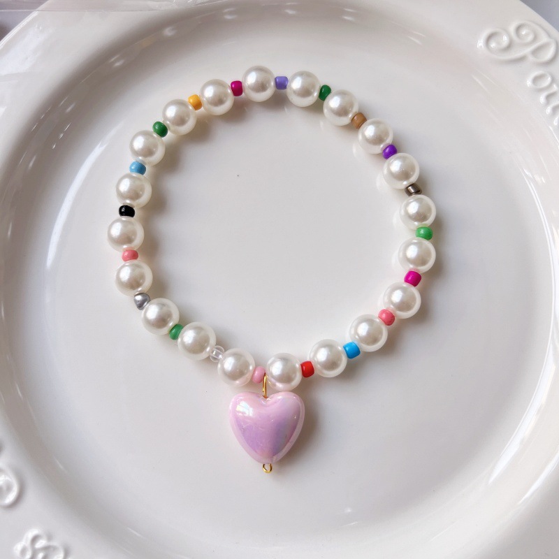 Colorful Pearl Pet Collar Heart Charm Design