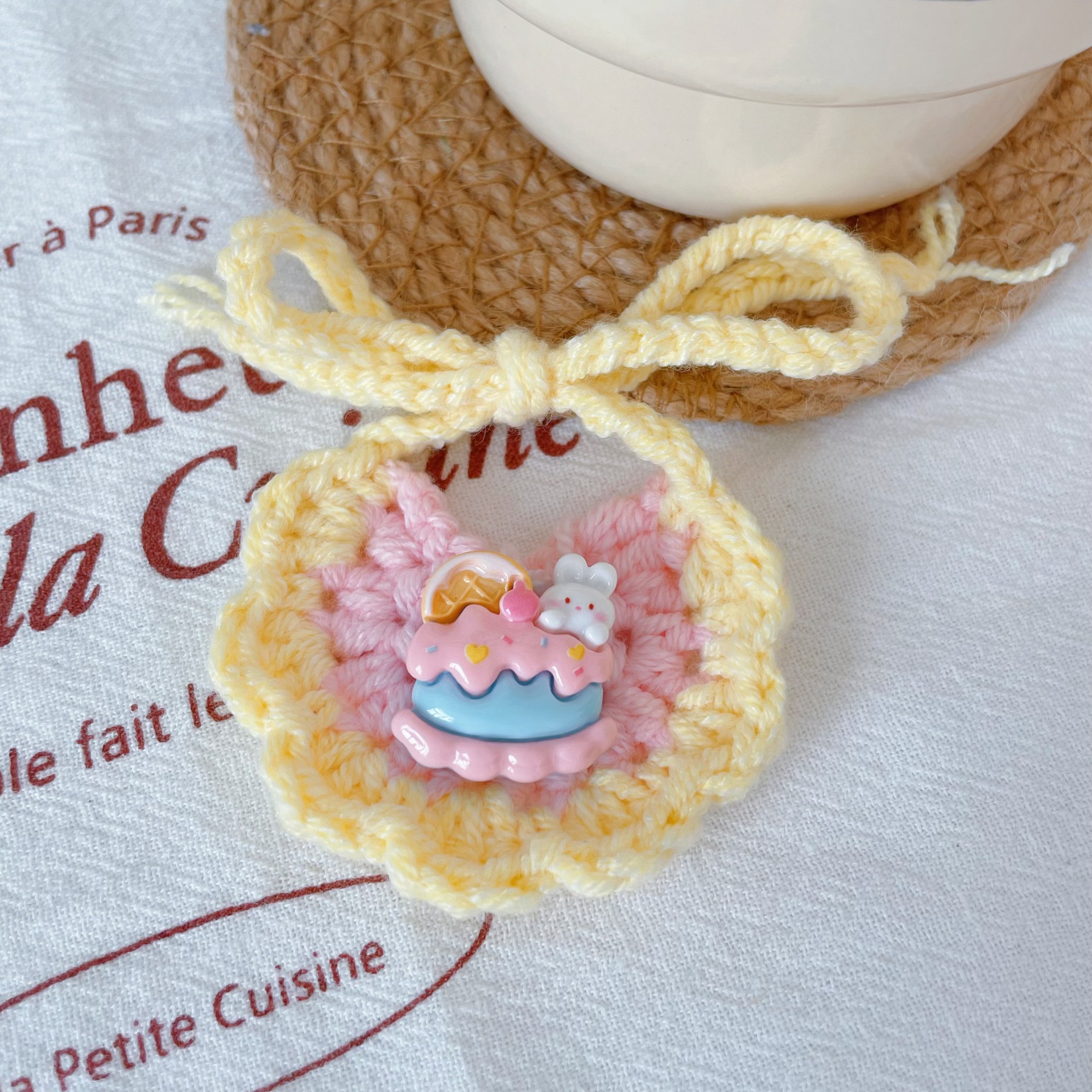 Hand Knit Pet Bib Doll Bear Bow Design