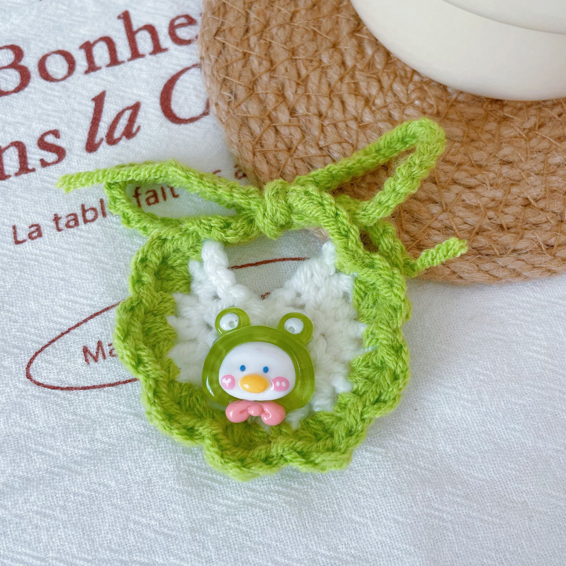Hand Knit Pet Bib Doll Bear Bow Design