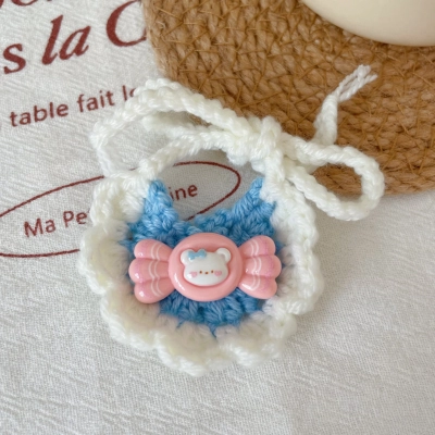 Hand Knit Pet Bib Doll Bear Bow Design 02