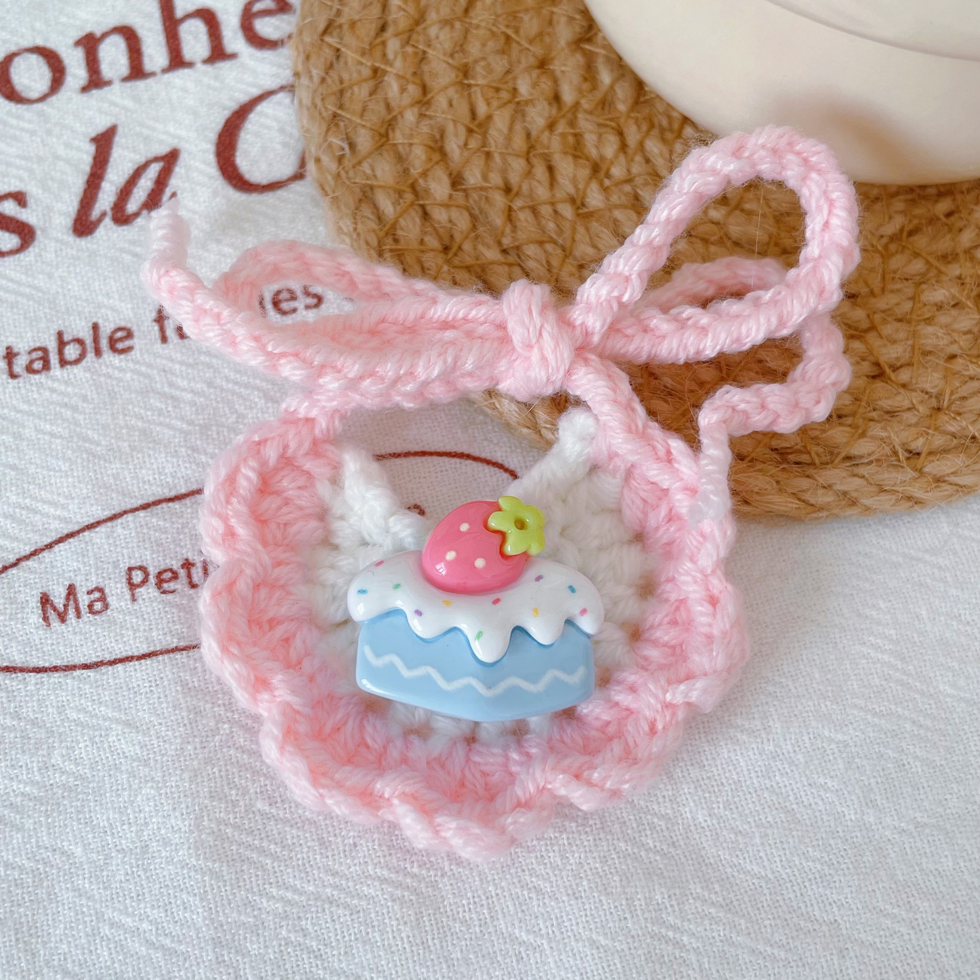 Hand Knit Pet Bib Doll Bear Bow Design