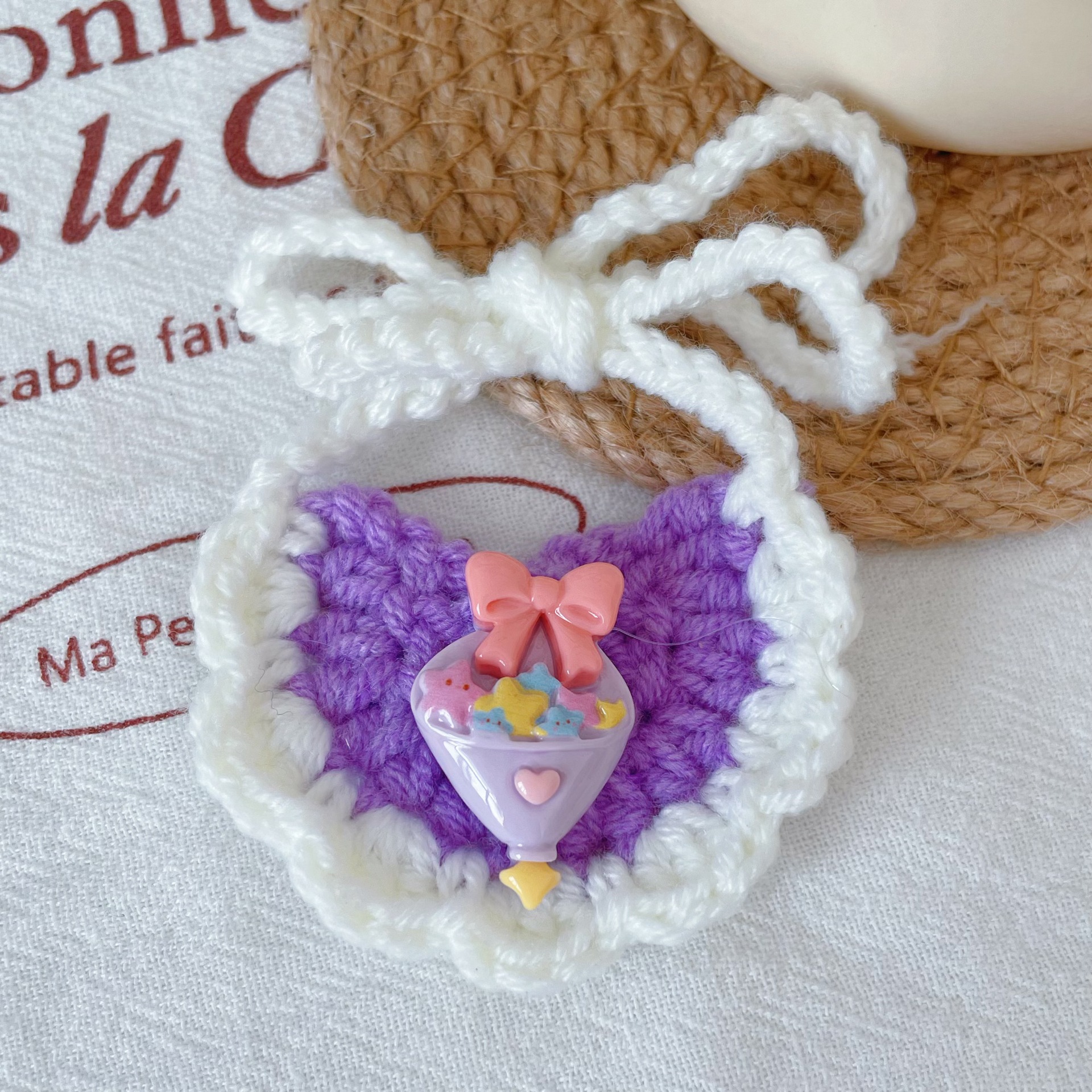 Hand Knit Pet Bib Doll Bear Bow Design