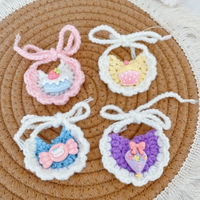 Hand Knit Pet Bib Doll Bear Bow Design 01