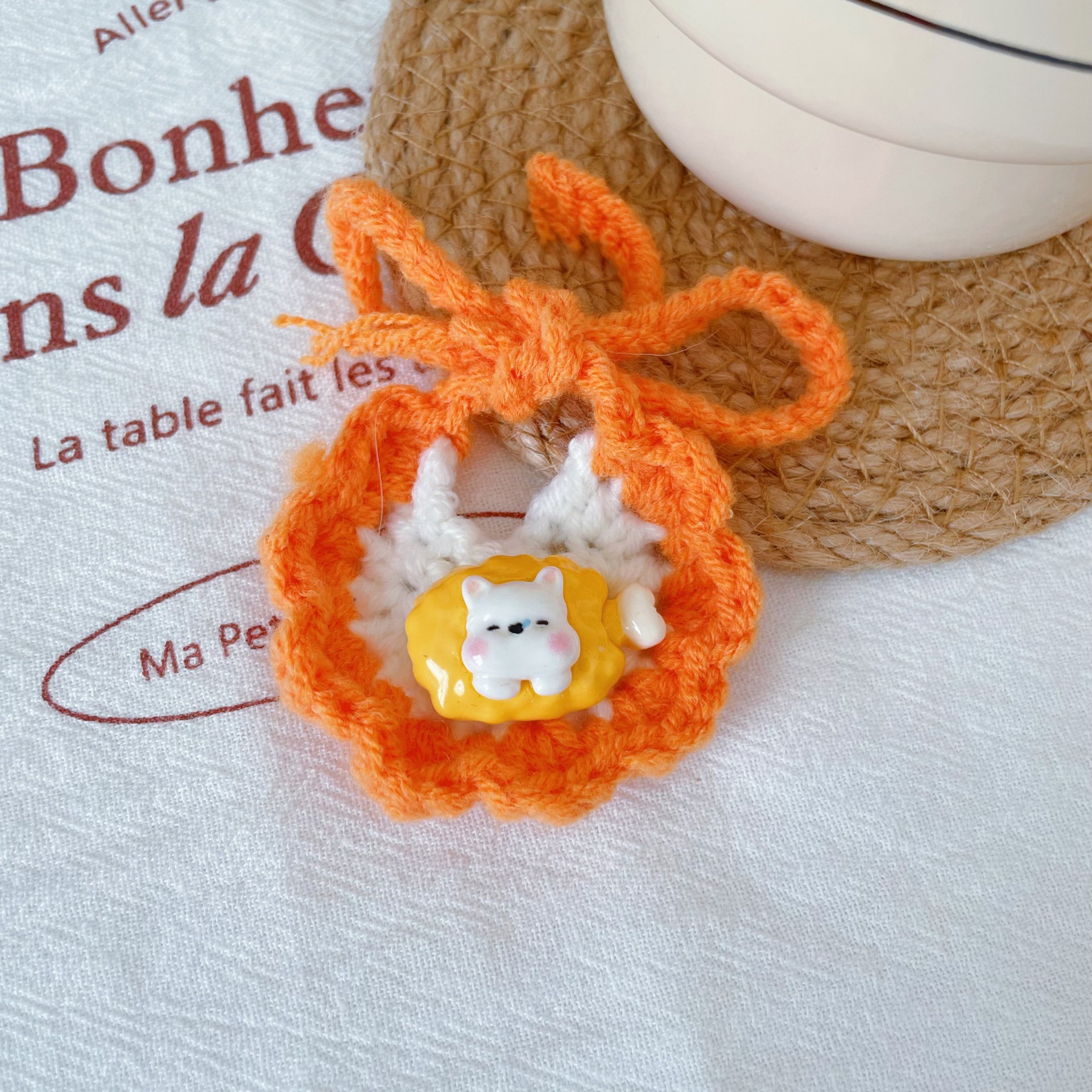 Hand Knit Pet Bib Doll Bear Bow Design