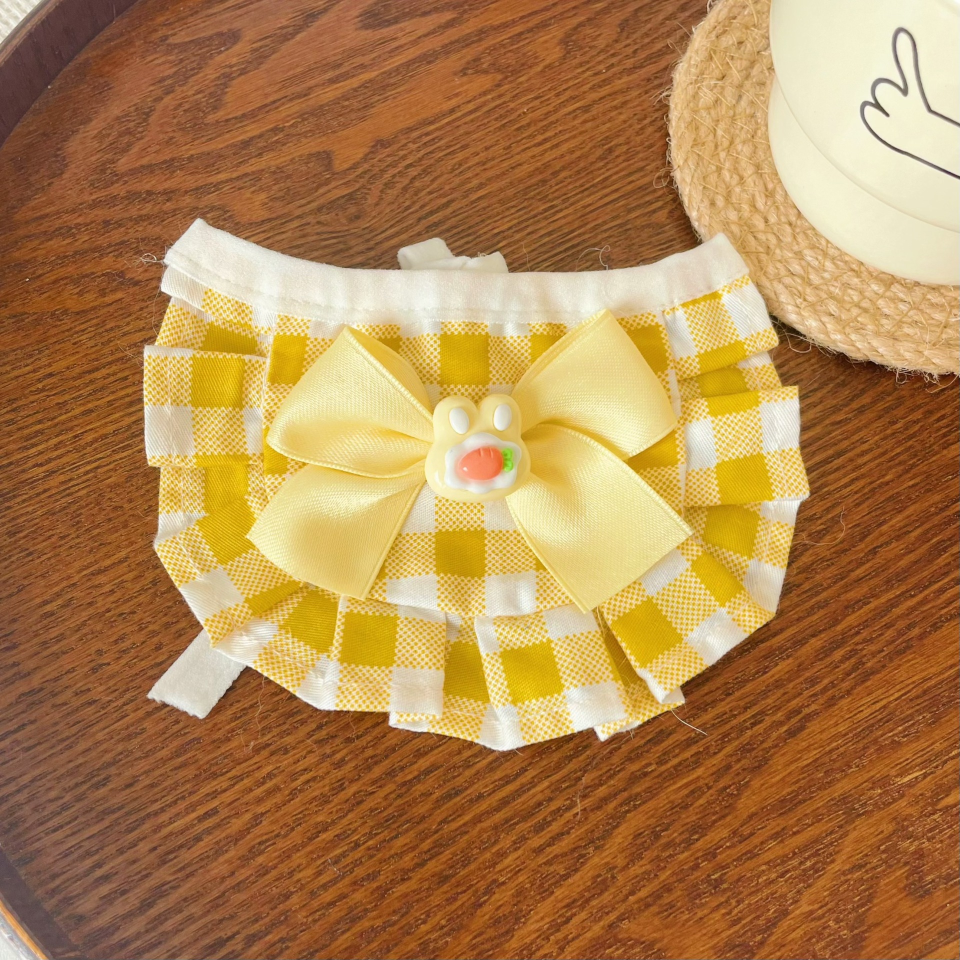 Pet Checkered Bib Lace Trim Cake Paw Print