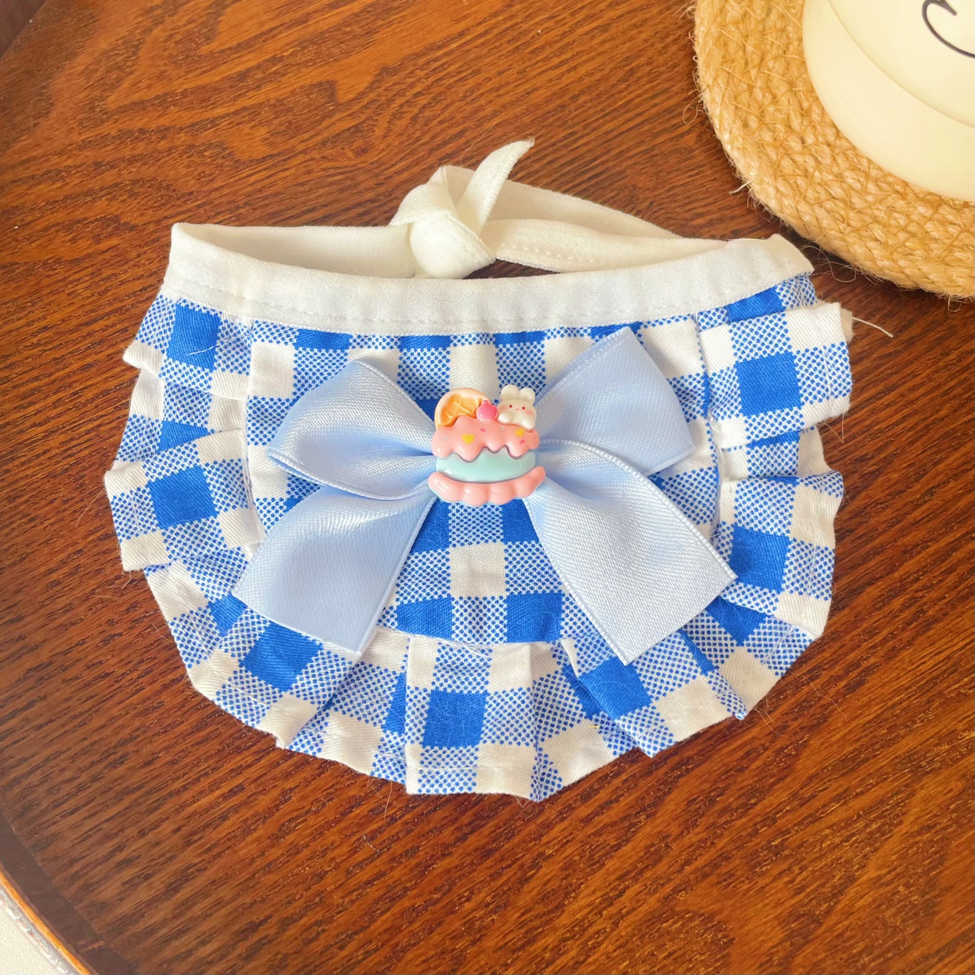 Pet Checkered Bib Lace Trim Cake Paw Print