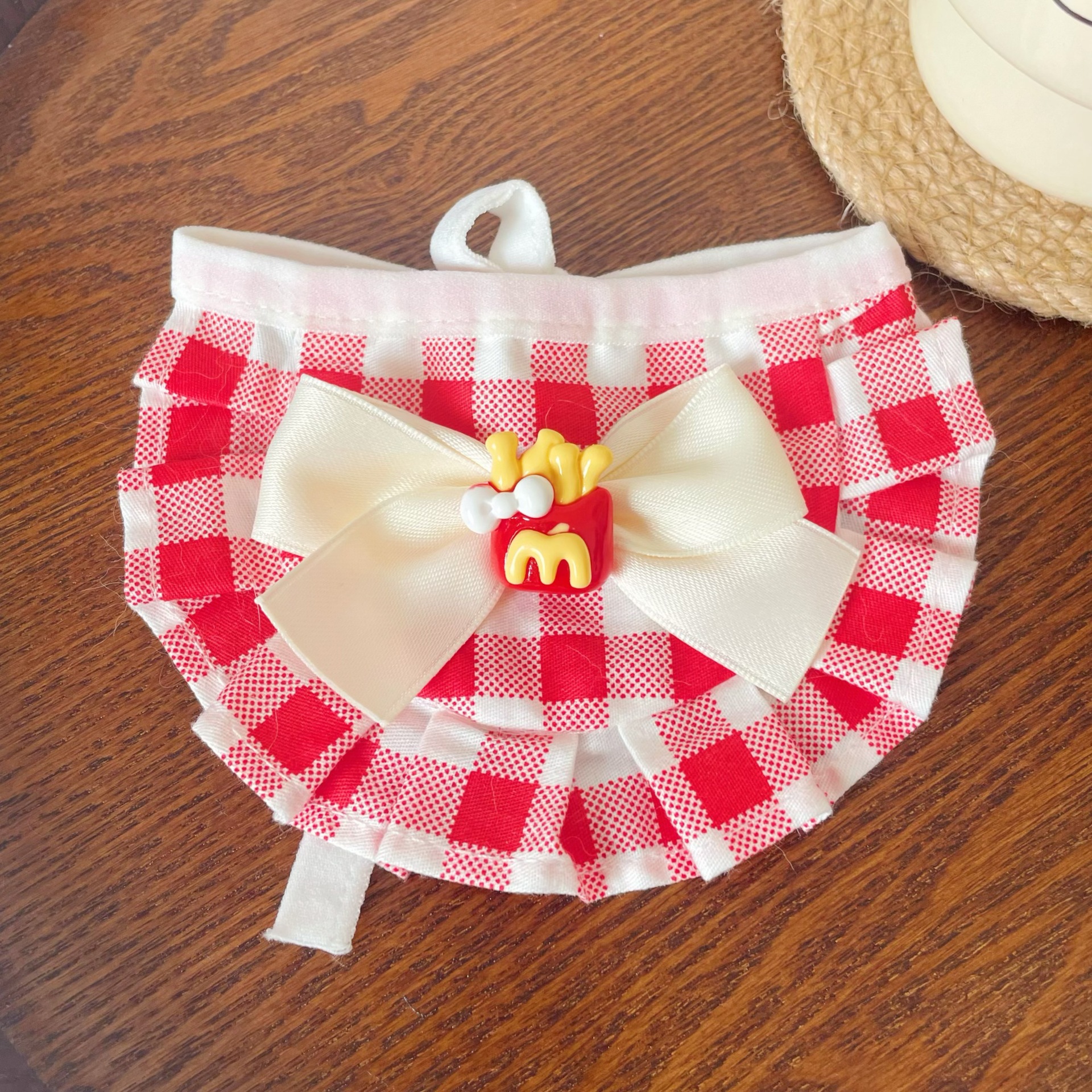 Pet Checkered Bib Lace Trim Cake Paw Print