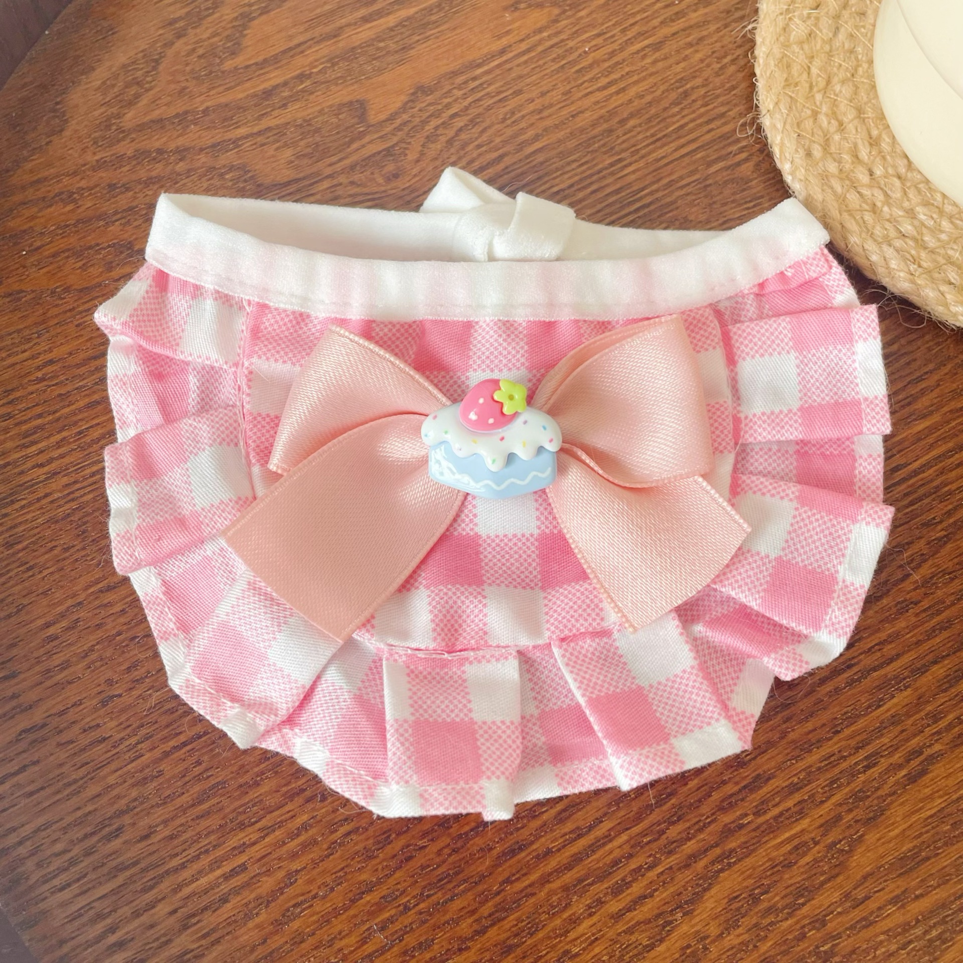 Pet Checkered Bib Lace Trim Cake Paw Print