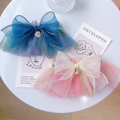 Pet Glitter Tulle Collar Gradient Color Bow 02