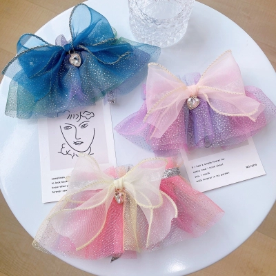Pet Glitter Tulle Collar Gradient Color Bow 01
