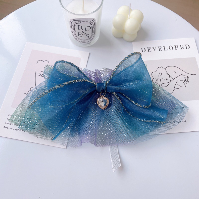 Pet Glitter Tulle Collar Gradient Color Bow
