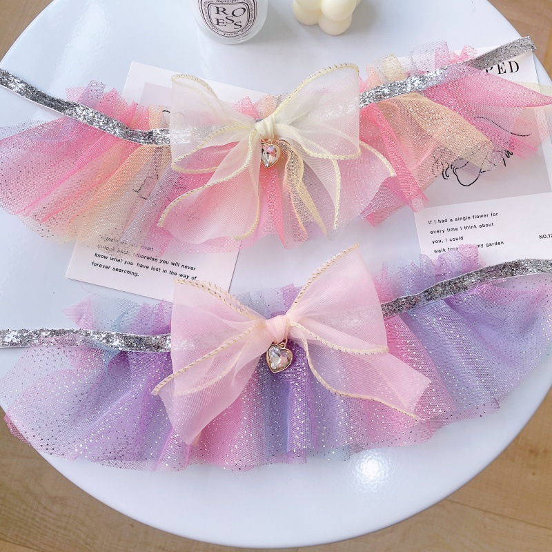Pet Glitter Tulle Collar Gradient Color Bow