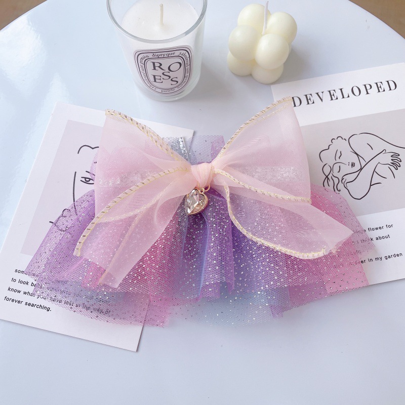 Pet Glitter Tulle Collar Gradient Color Bow