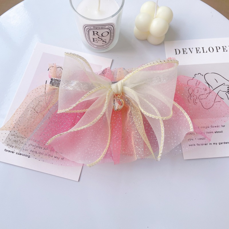 Pet Glitter Tulle Collar Gradient Color Bow