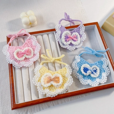 Pet Crochet Bib Heart Lace Four Colors 01