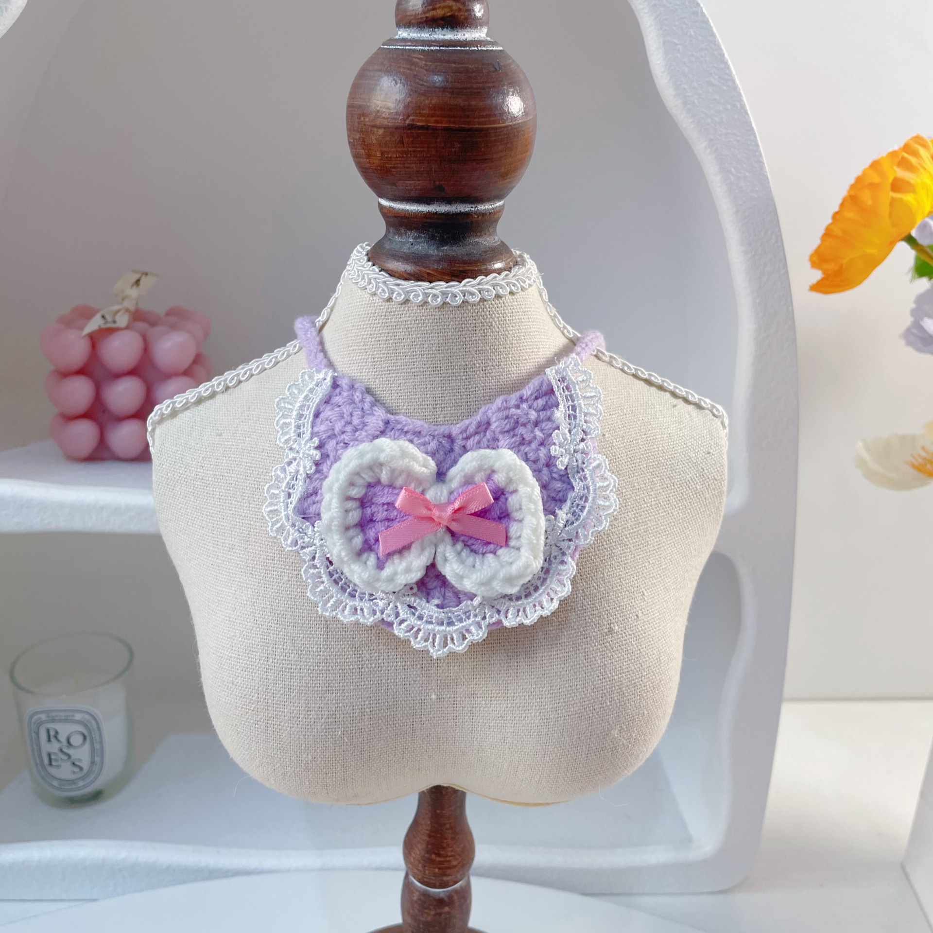 Pet Crochet Bib Heart Lace Four Colors
