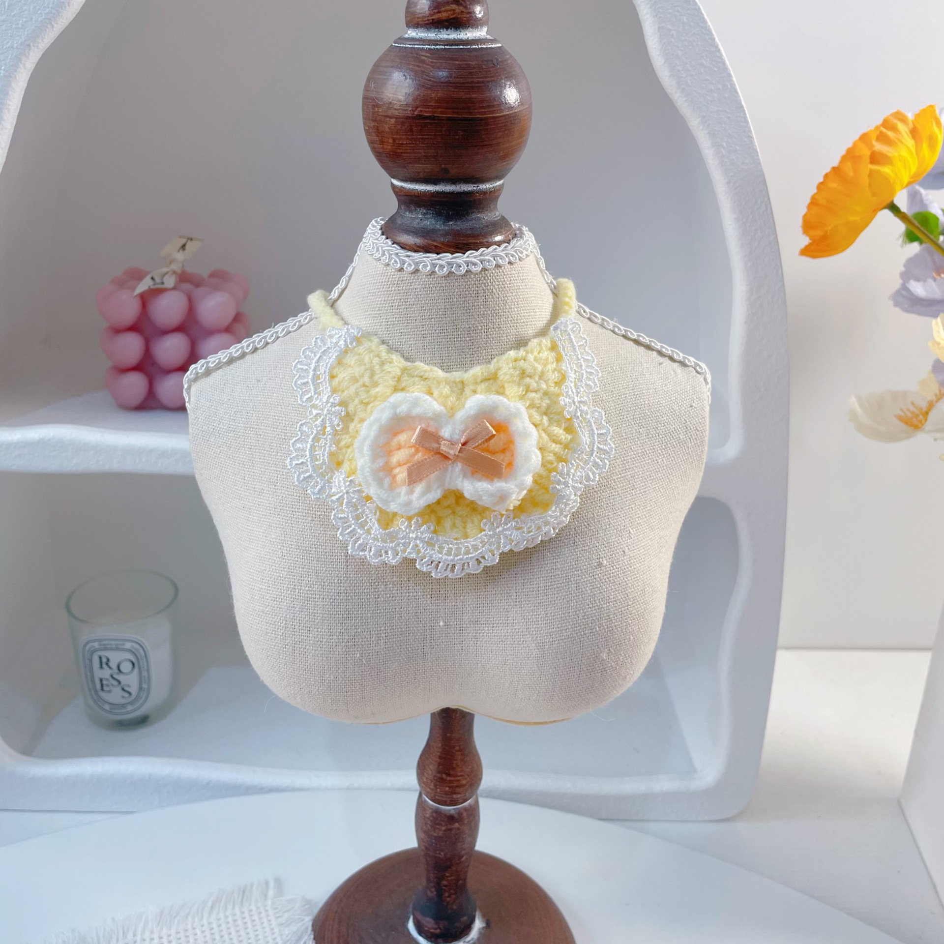 Pet Crochet Bib Heart Lace Four Colors