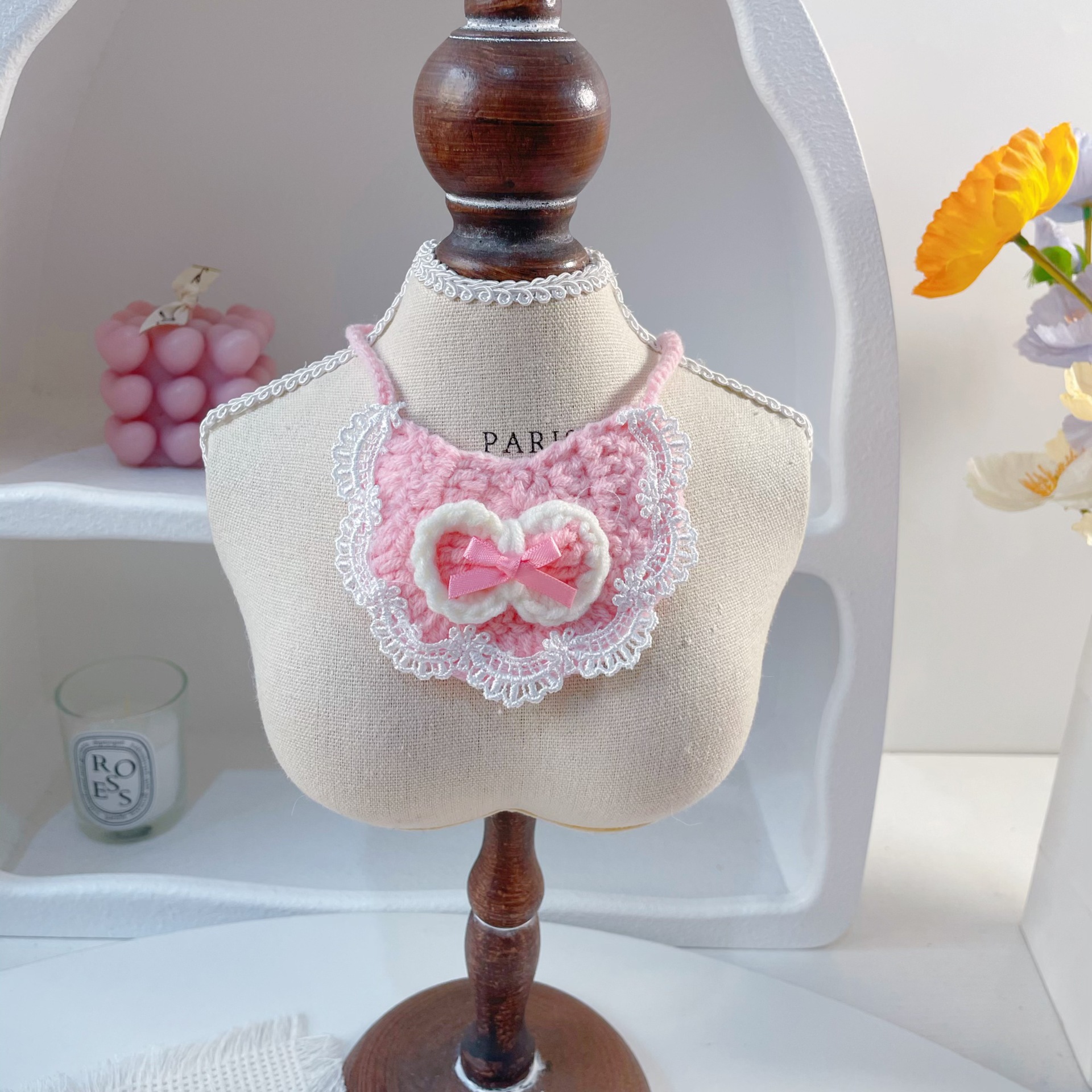 Pet Crochet Bib Heart Lace Four Colors