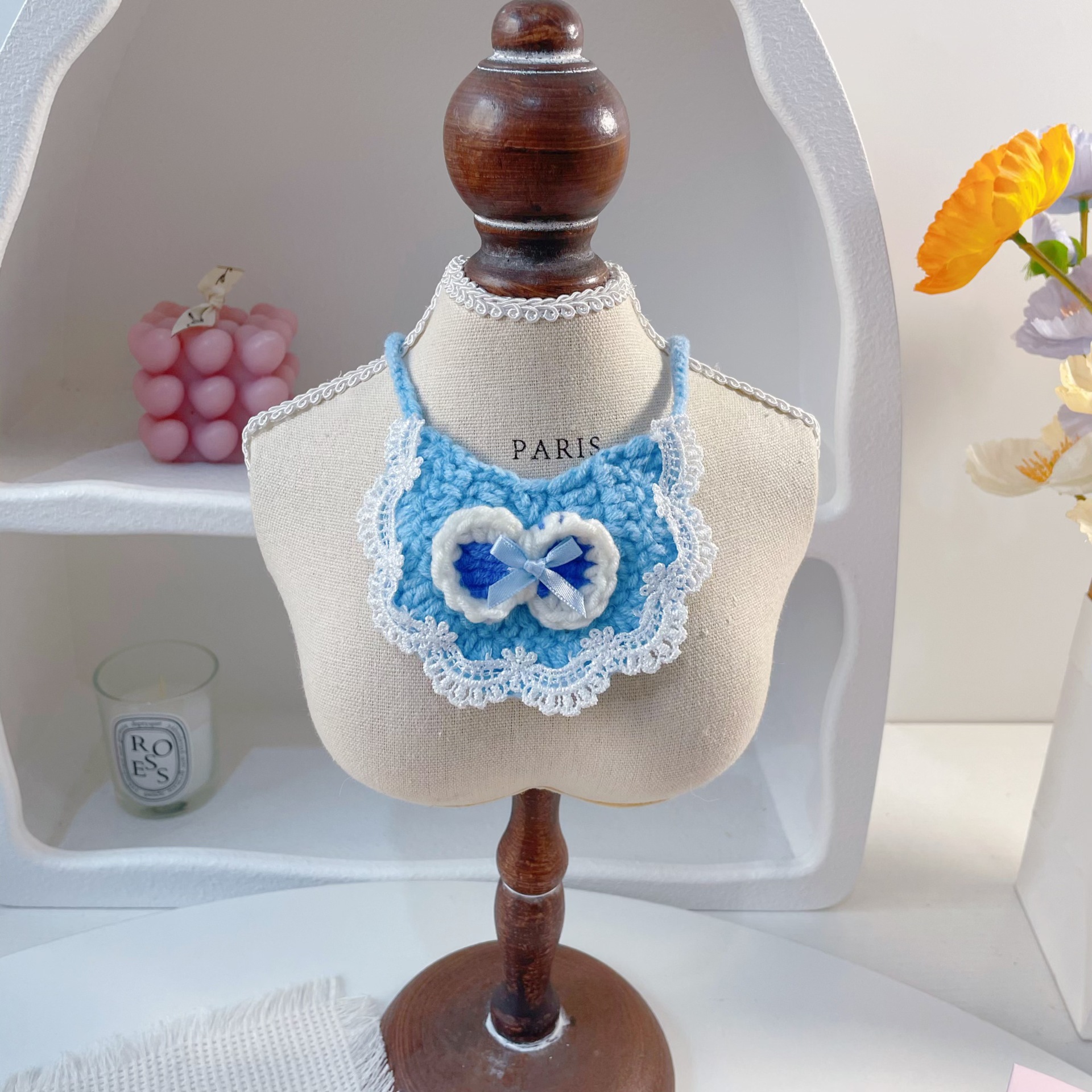 Pet Crochet Bib Heart Lace Four Colors
