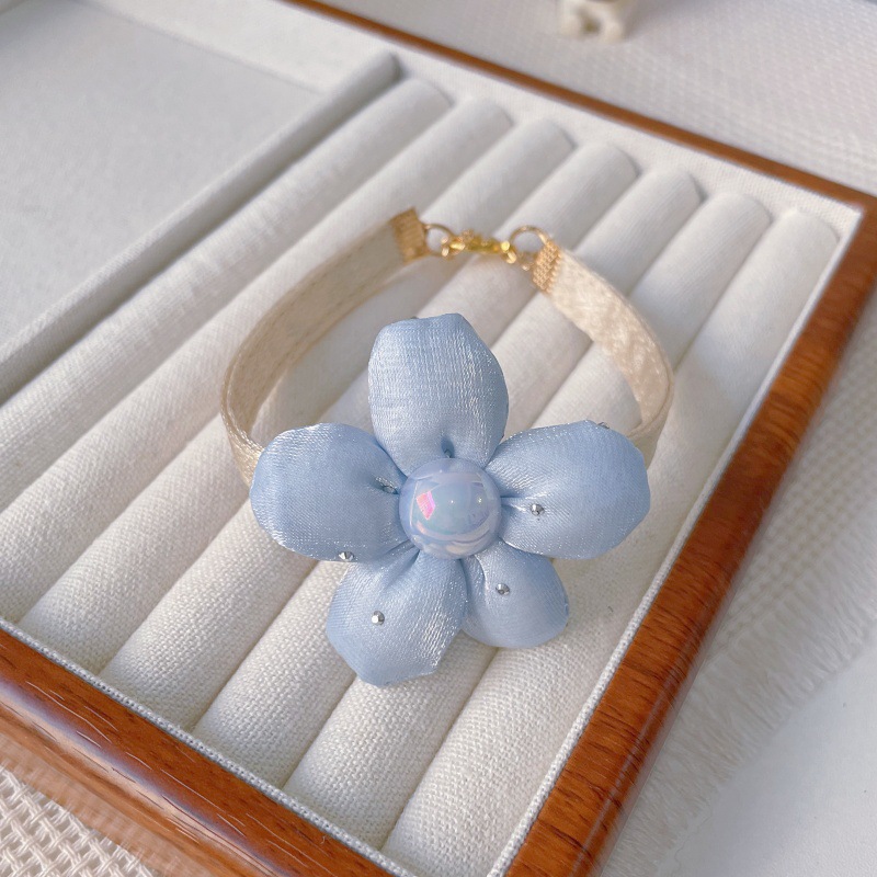Pet Fabric Flower Collar Pearl Center Four Colors