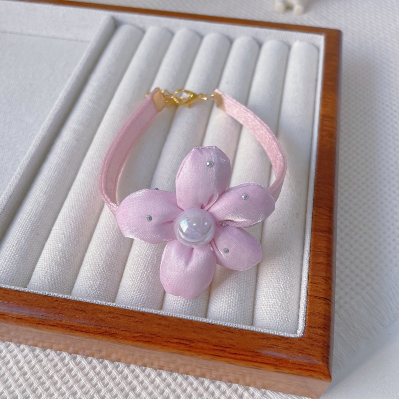 Pet Fabric Flower Collar Pearl Center Four Colors