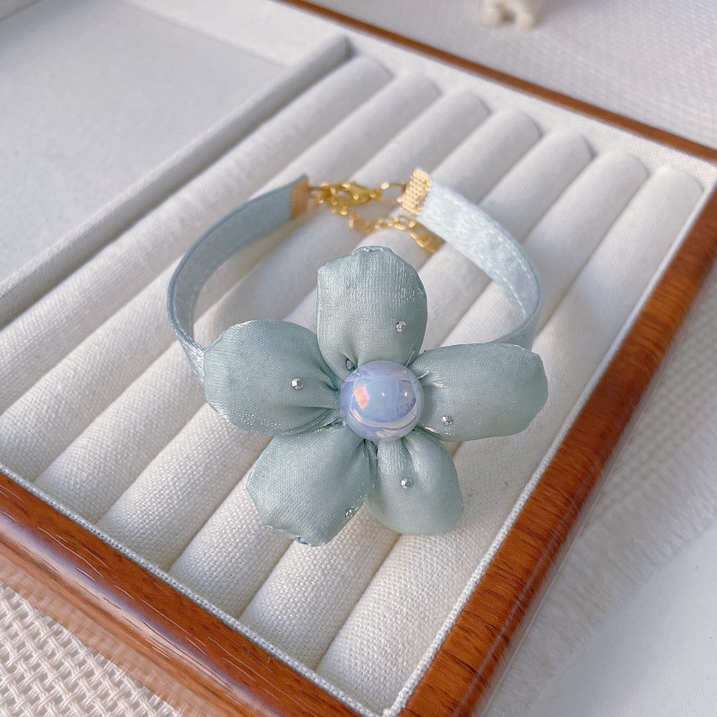 Pet Fabric Flower Collar Pearl Center Four Colors