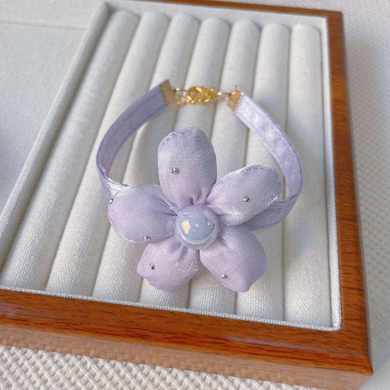 Pet Fabric Flower Collar Pearl Center Four Colors