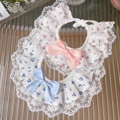 Pet Floral Bib Lace Trim Bow Center 02