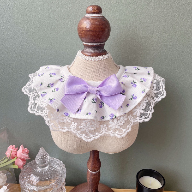 Pet Floral Bib Lace Trim Bow Center